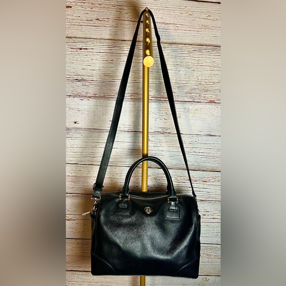 Tory Burch Robinson Lg Handbag Night Sky Navy Blue + Bag Charm Clip-On Mirror